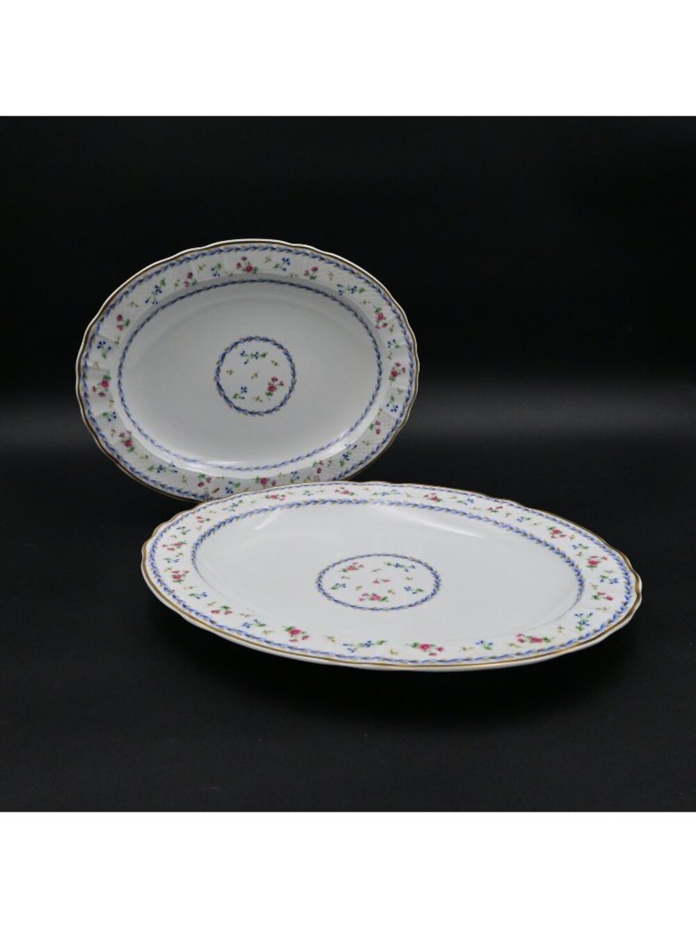 Bernardaud Limoges Artois Bleu Blue Oval Serving Platter Blue 13" & 11" Bundle